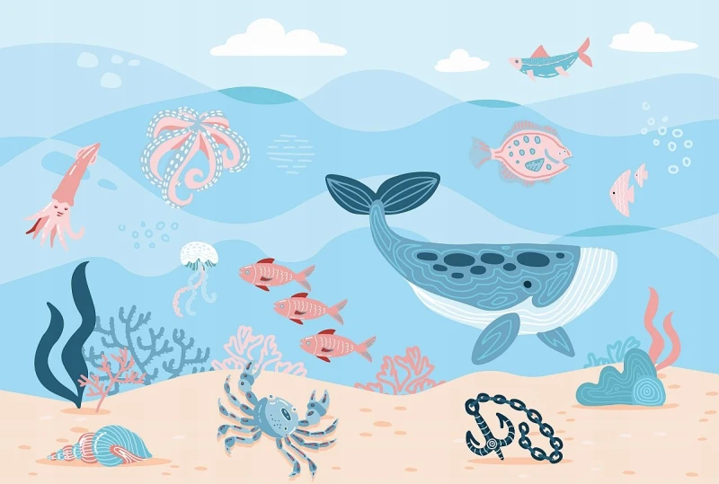 FOTOTAPETA ocean wieloryb ryby - NA WYMIAR