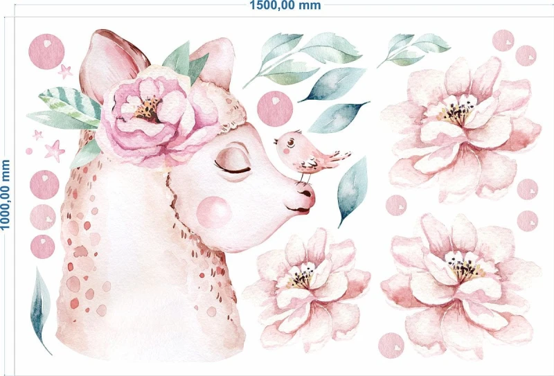 NAKLEJKI NA ŚCIANĘ wesołe lamy na łące 150x100cm wz2