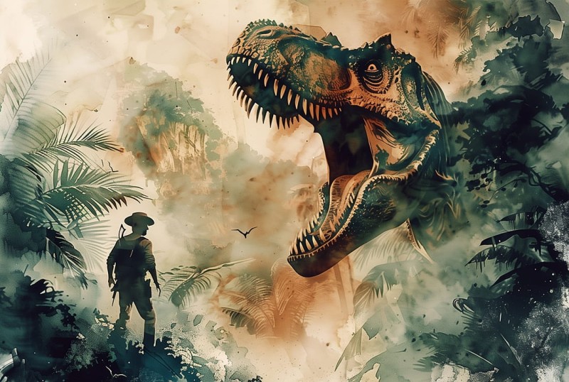 FOTOTAPETA Łowca dinozaurów gamer - NA WYMIAR