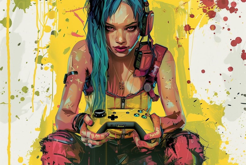 FOTOTAPETA Dziewczyna Cyberpunk z padem gamer wz23 - NA WYMIAR
