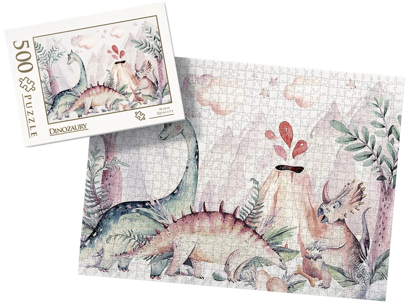 PUZZLE - dinozaury - z pudełkiem