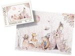 PUZZLE - zwierzątka leśne boho róż - z pudełkiem