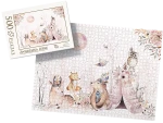 PUZZLE - zwierzątka leśne boho róż - z pudełkiem