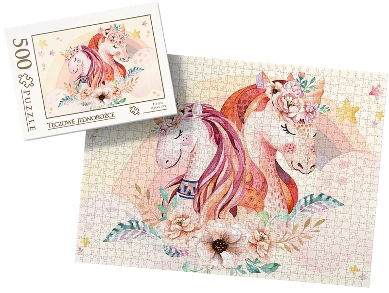 PUZZLE - tęczowe jednorożce - z pudełkiem