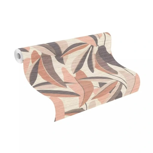 tapeta-w-bezowe-lososiowe-liscie-zmywalna-Kod-producenta-866353.webp