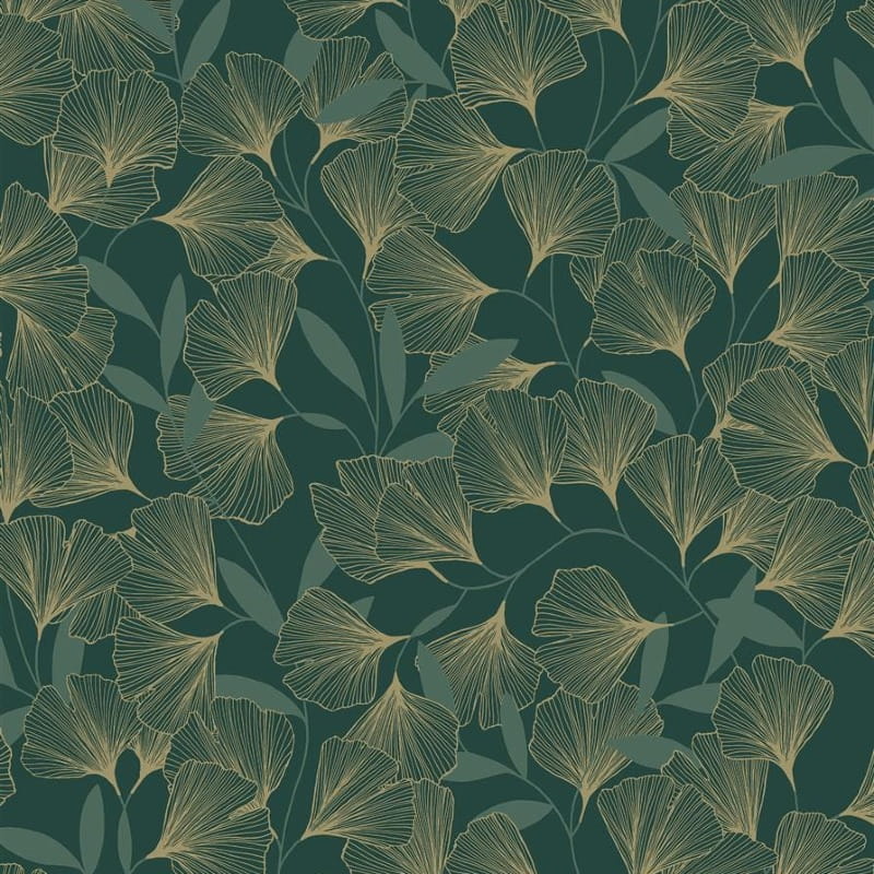 TAPETA - kwiaty gingko - odcienie zielonego