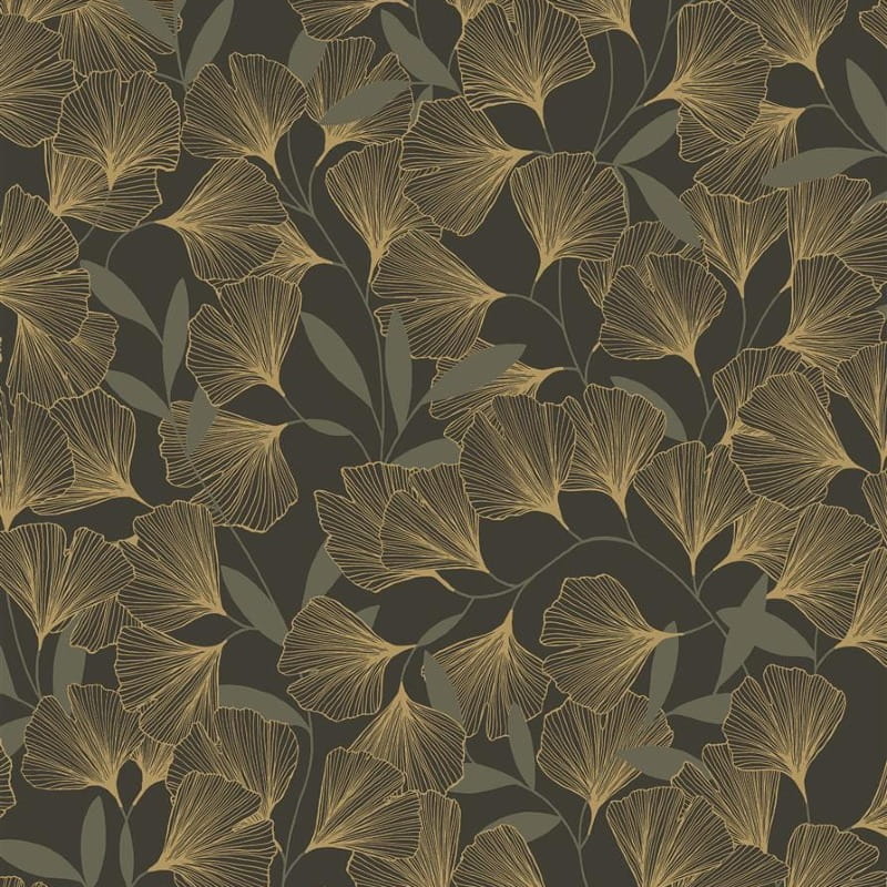 TAPETA - kwiaty gingko - odcienie czarnego