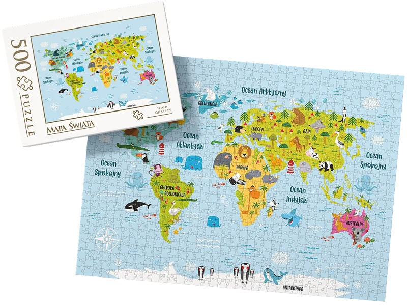PUZZLE - mapa świata wz4 - z pudełkiem