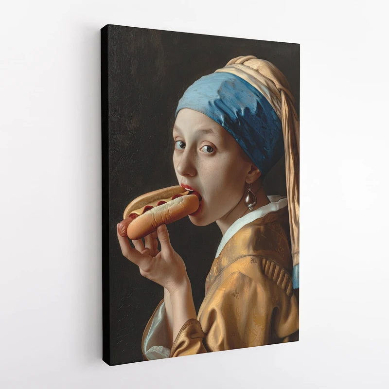 OBRAZ NA PŁÓTNIE - Jan Vermeer - Dziewczyna z perłą, z hot dogiem