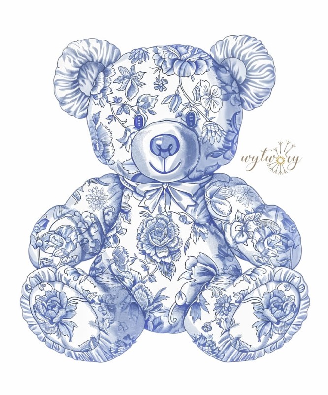 DEKORACJA WIELKOFORMATOWA - baby blue toile - miś wz1 100cm