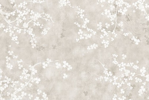 Fototapeta Sakura – kwitnące gałązki wiśni na beżowym tle inspirowanym dekoracyjnym tynkiem