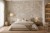 Elegancka sypialnia modern classic z fototapetą Sakura w odcieniach beżu i ecru