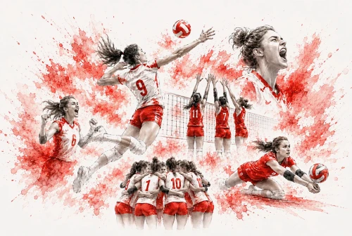 fototapeta-siatkowka-akwarela-szkic-siatkarki-bialo-czerwona.webp