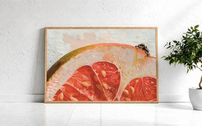 wytwory_plakaty_Różowy_grejpfrut_w_malarskim_kadrze_sciana_3.jpg