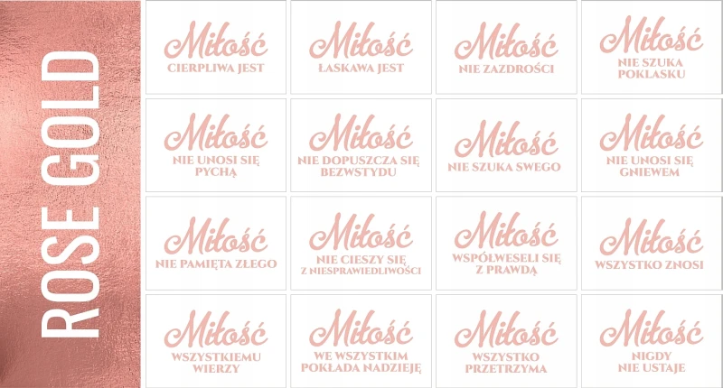 Tabliczki hymn o miłości 16 szt 20x30 rose gold