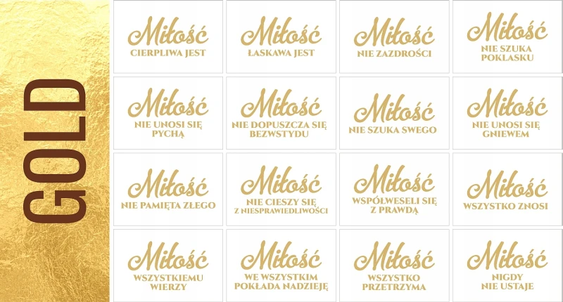 Tabliczki hymn o miłości 16 szt 20x30 złoto srebro