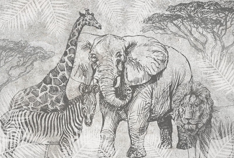 FOTOTAPETA mural serengeti słoń żyrafa - NA WYMIAR