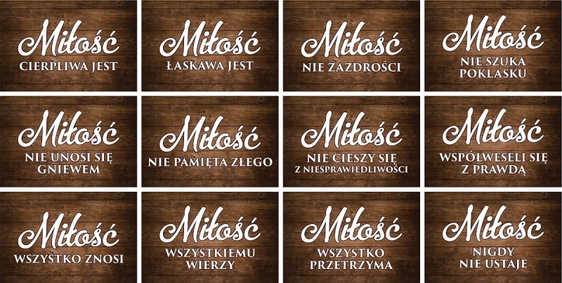 Tabliczki hymn o miłości 12 szt 20x30cm imitacja drewno