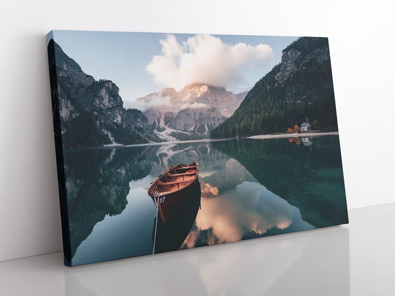 OBRAZ NA PŁÓTNIE włochy, jezioro lago di braies